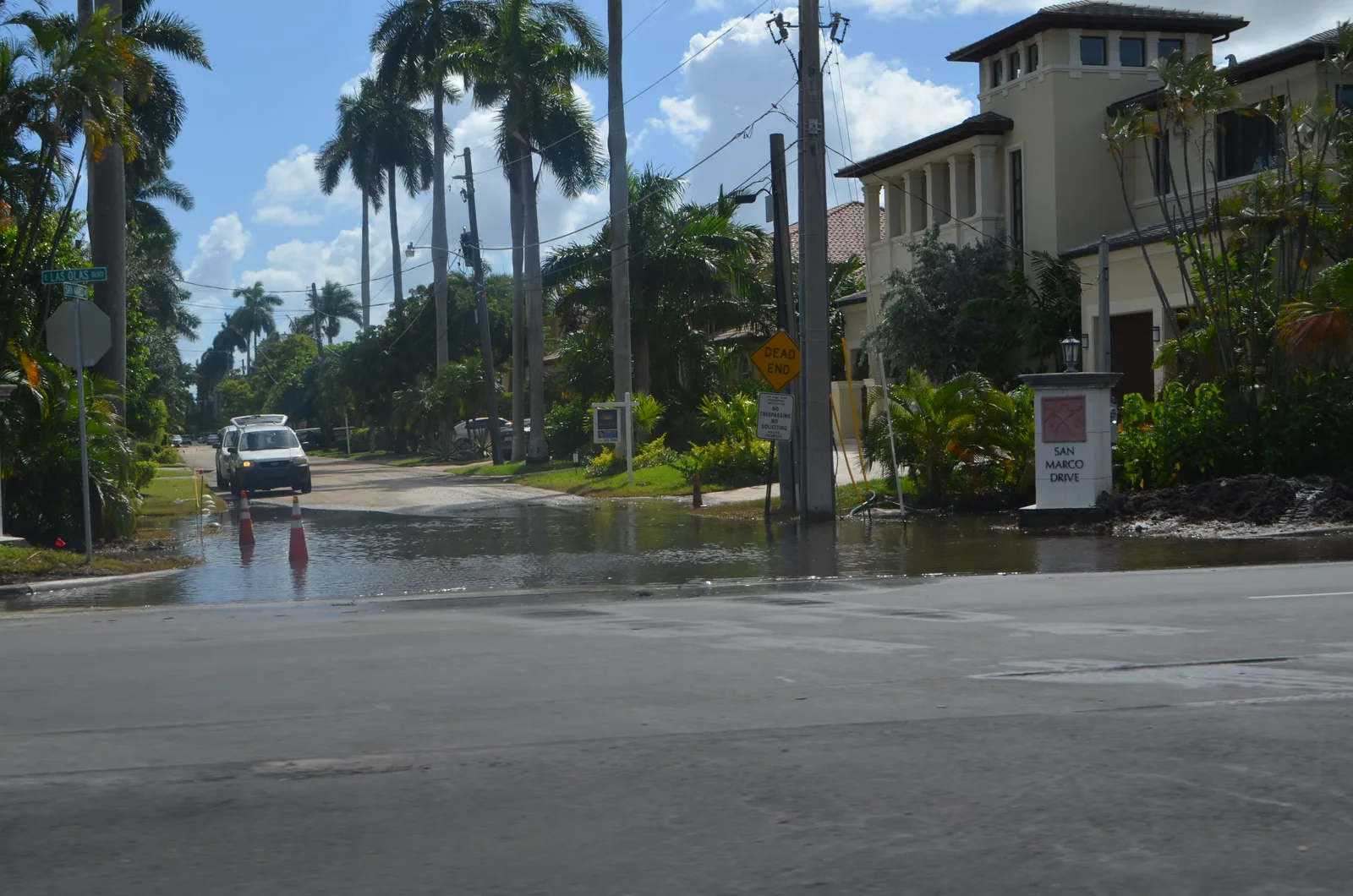Tidal flooding across the entrance to San Marco Drive in Fort Lauderdale during an earlier king tide. The picture does not show this week's flooding.