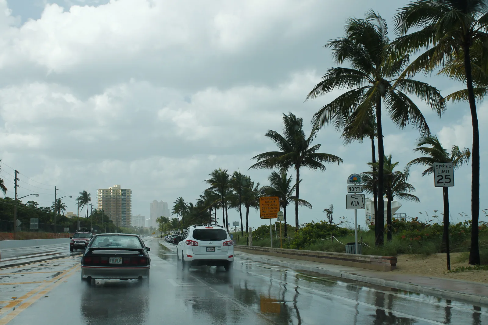 State Road A1A heading north along Fort Lauderdale Beach toward the Galt Ocean Mile towers.