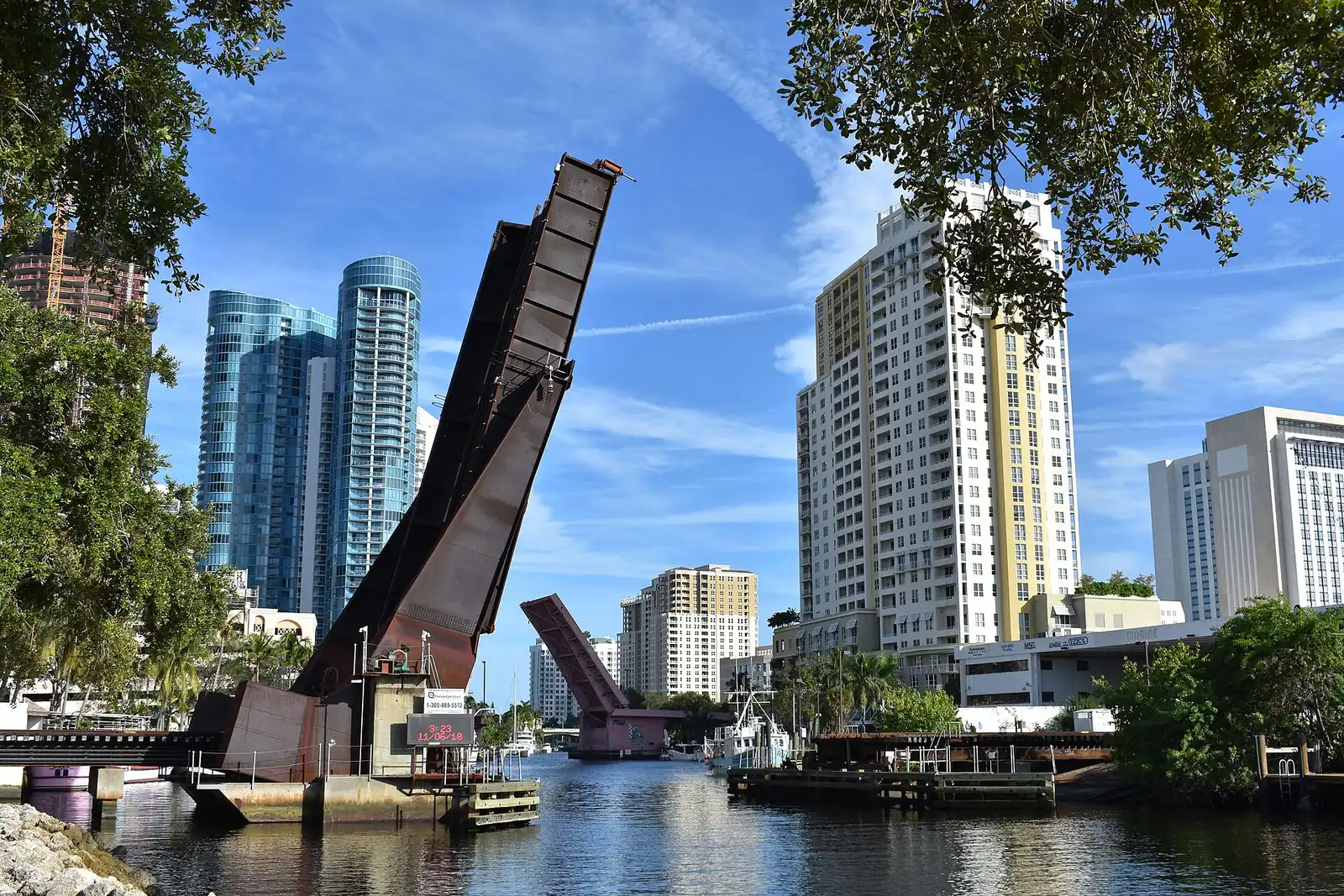Drawbridges raised over the New River in downtown Fort Lauderdale.