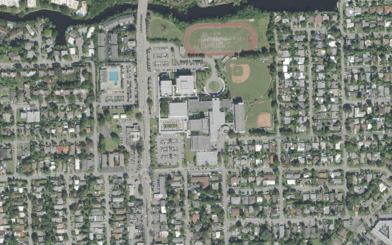 Fort Lauderdale High School's campus on NE Fourth Avenue, seen from the air