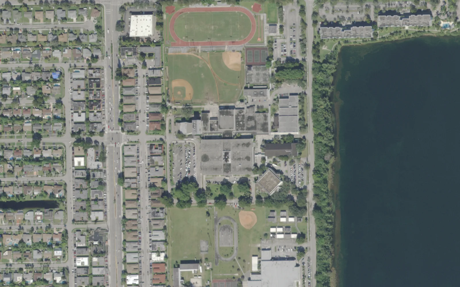 Boyd H. Anderson High School's campus on NW 41st Street in Lauderdale Lakes, seen from the air