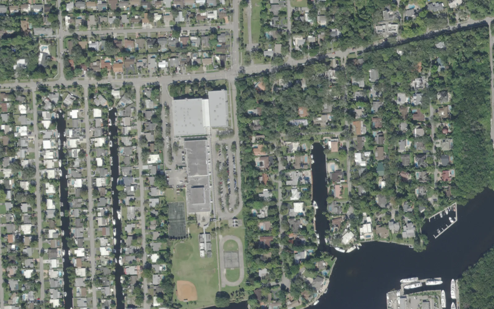 New River Middle School's campus on Riverland Road in southwest Fort Lauderdale, seen from the air