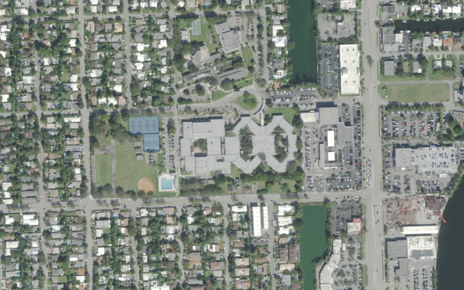 Sunrise Middle School's campus on NE 14th Street in Fort Lauderdale, seen from the air