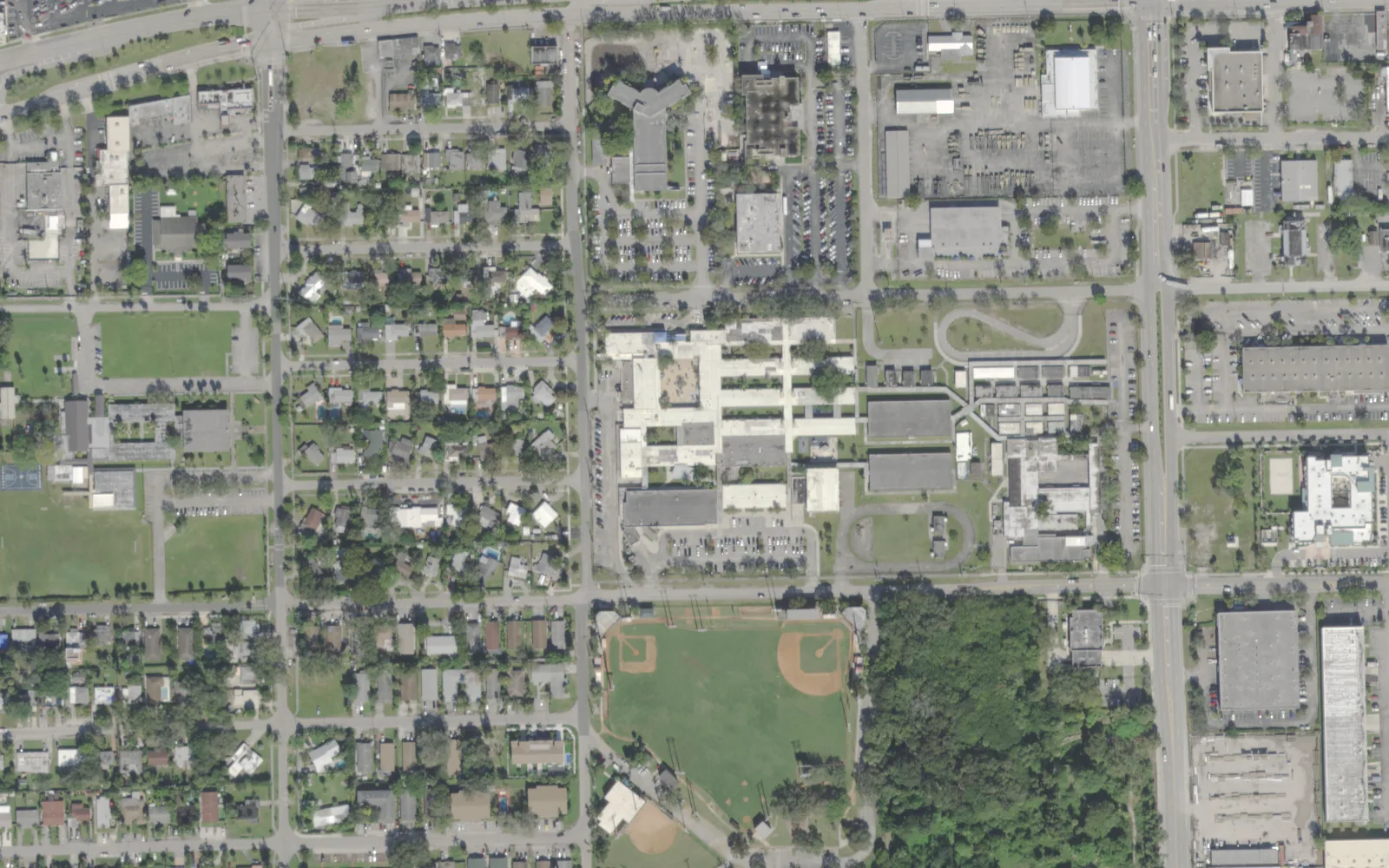 Whiddon-Rogers Education Center on SW 26th Street in Fort Lauderdale, seen from the air