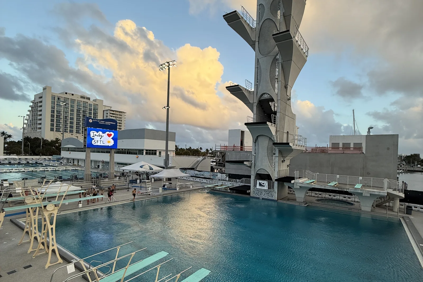 The diving well and tower at the city's Fort Lauderdale Aquatic Center on Seabreeze Boulevard.