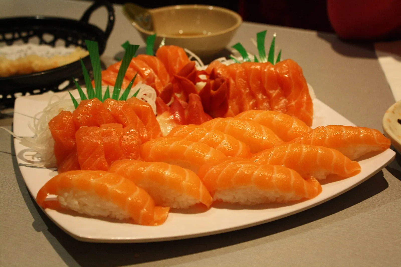 A platter of salmon sushi and sashimi. The photo was not taken at a Fort Lauderdale restaurant.